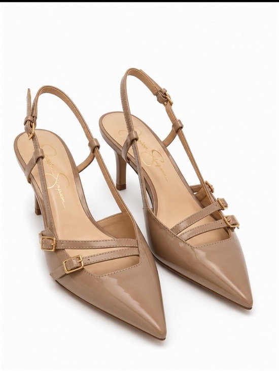 Jessica Simpson Shoes - Jessica Simpson Nude Patent Pointed Slingback Heels